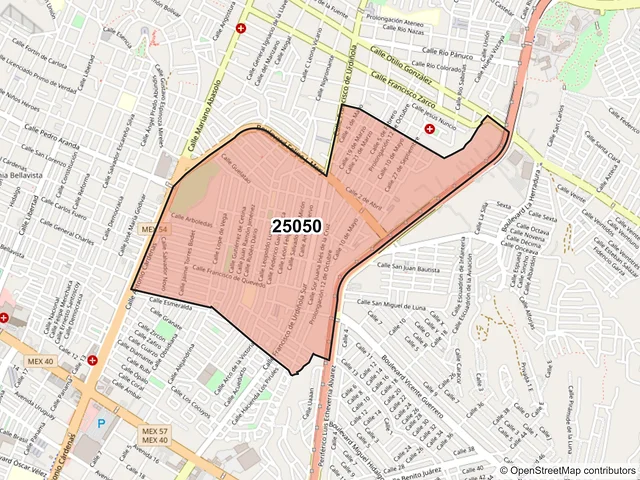 Mapa del código postal 25050, Saltillo, Coahuila de Zaragoza