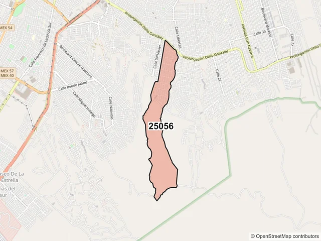 Mapa del código postal 25056, Saltillo, Coahuila de Zaragoza