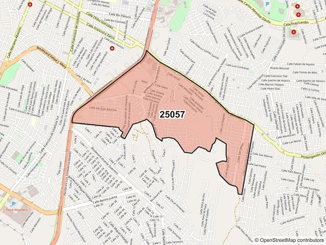 Mapa del código postal 25057, Saltillo, Coahuila de Zaragoza