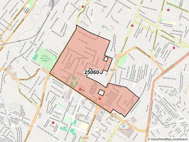 Mapa del código postal 25060, Saltillo, Coahuila de Zaragoza