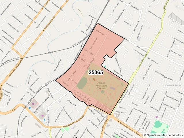 Mapa del código postal 25065, Saltillo, Coahuila de Zaragoza