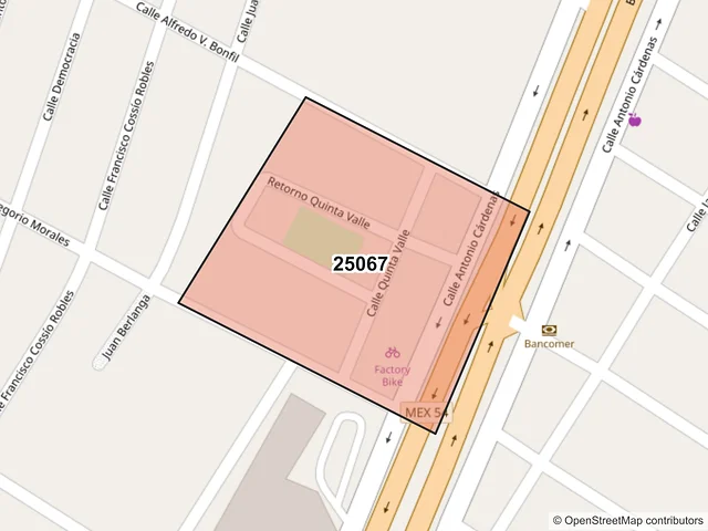 Mapa del código postal 25067, Saltillo, Coahuila de Zaragoza