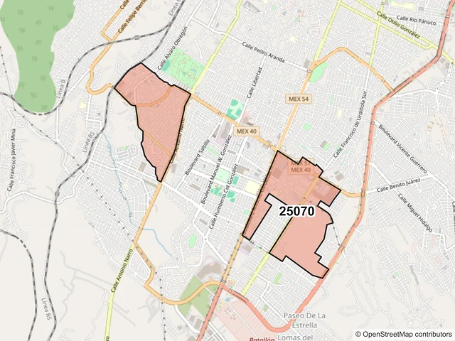 Mapa del código postal 25070, Saltillo, Coahuila de Zaragoza