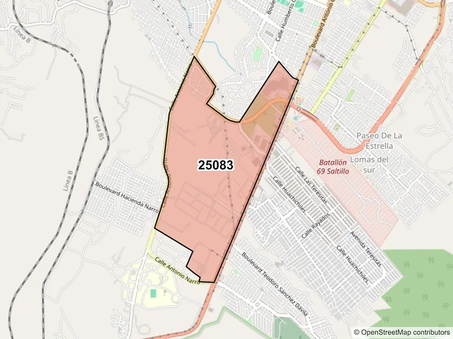 Mapa del código postal 25083, Saltillo, Coahuila de Zaragoza