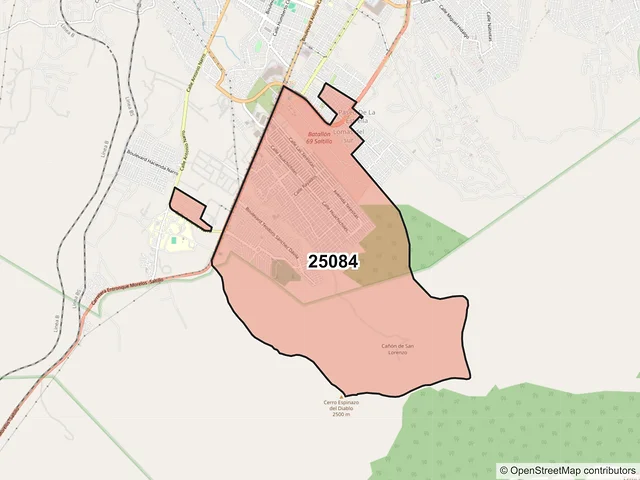 Mapa del código postal 25084, Saltillo, Coahuila de Zaragoza