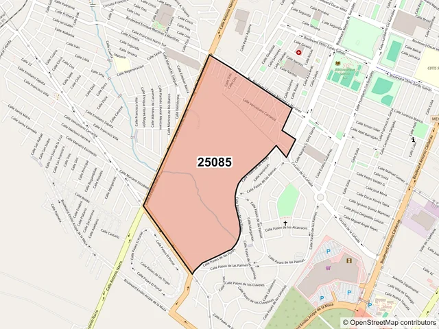 Mapa del código postal 25085, Saltillo, Coahuila de Zaragoza
