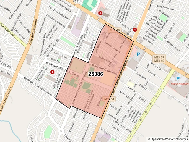 Mapa del código postal 25086, Saltillo, Coahuila de Zaragoza
