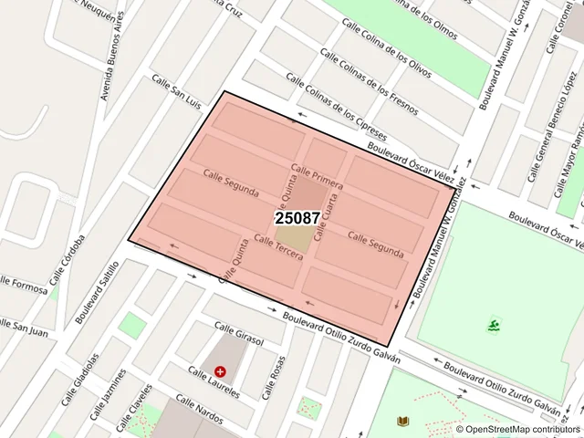 Mapa del código postal 25087, Saltillo, Coahuila de Zaragoza
