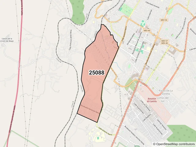 Mapa del código postal 25088, Saltillo, Coahuila de Zaragoza