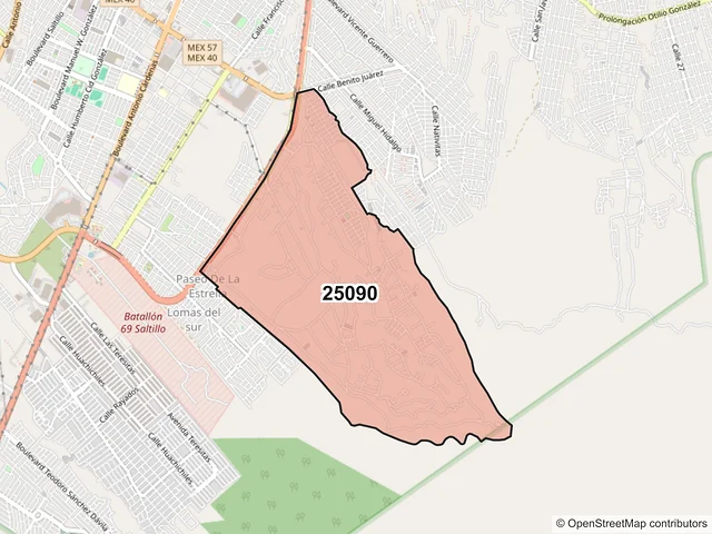 Mapa del código postal 25090, Saltillo, Coahuila de Zaragoza