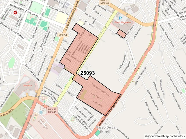 Mapa del código postal 25093, Saltillo, Coahuila de Zaragoza
