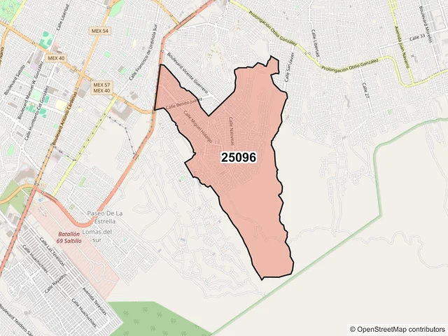 Mapa del código postal 25096, Saltillo, Coahuila de Zaragoza