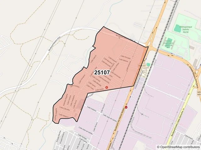 Mapa del código postal 25107, Saltillo, Coahuila de Zaragoza