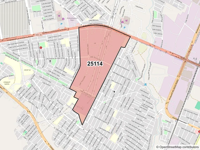 Mapa del código postal 25114, Saltillo, Coahuila de Zaragoza