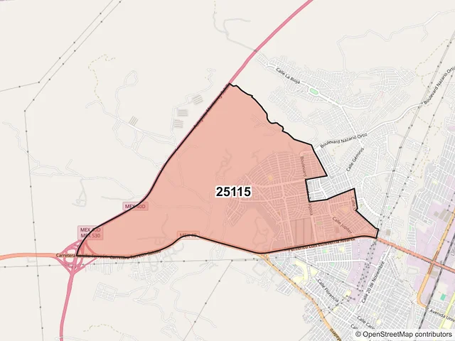 Mapa del código postal 25115, Saltillo, Coahuila de Zaragoza