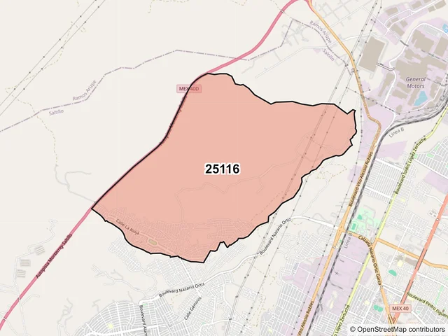 Mapa del código postal 25116, Saltillo, Coahuila de Zaragoza