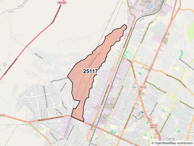 Mapa del código postal 25117, Saltillo, Coahuila de Zaragoza