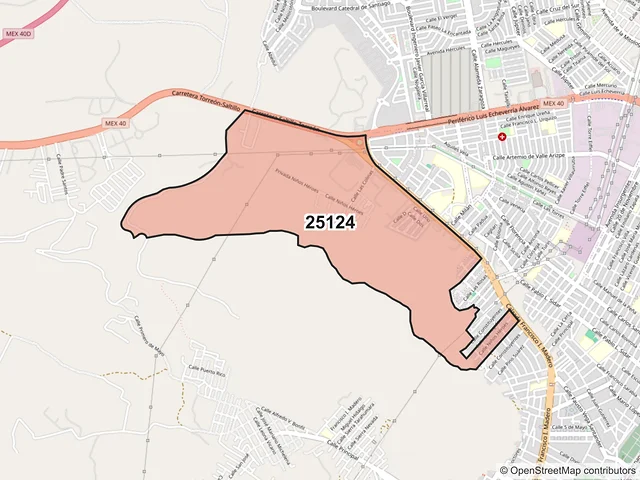 Mapa del código postal 25124, Saltillo, Coahuila de Zaragoza