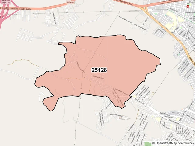Mapa del código postal 25128, Saltillo, Coahuila de Zaragoza