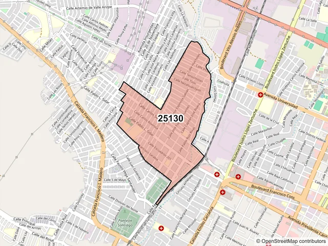 Mapa del código postal 25130, Saltillo, Coahuila de Zaragoza