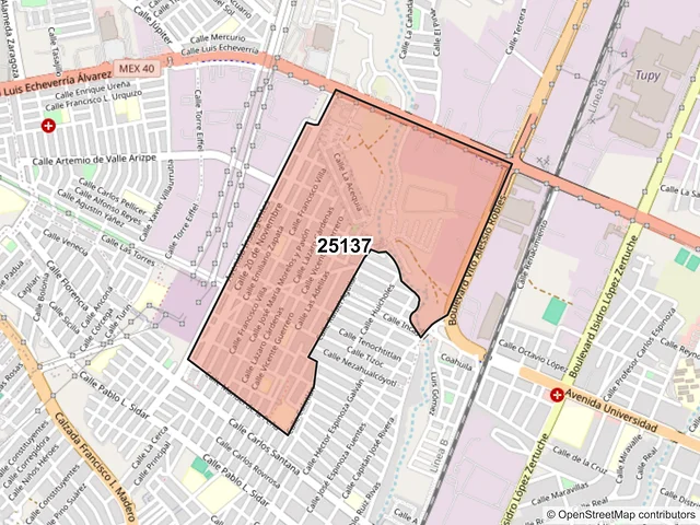 Mapa del código postal 25137, Saltillo, Coahuila de Zaragoza