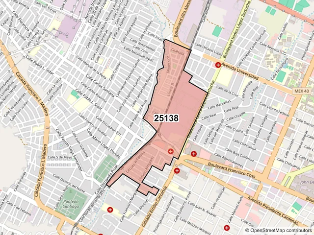 Mapa del código postal 25138, Saltillo, Coahuila de Zaragoza