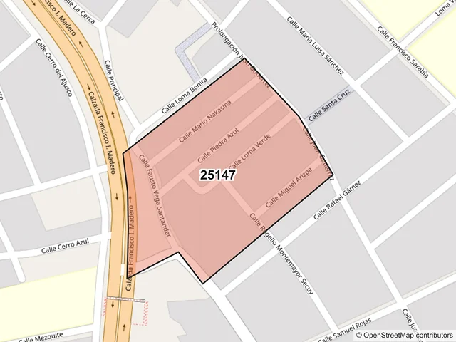 Mapa del código postal 25147, Saltillo, Coahuila de Zaragoza