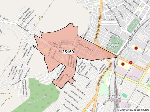 Mapa del código postal 25150, Saltillo, Coahuila de Zaragoza