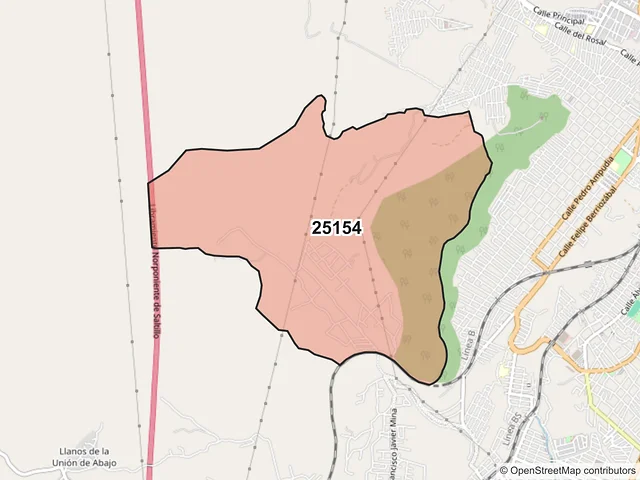 Mapa del código postal 25154, Saltillo, Coahuila de Zaragoza