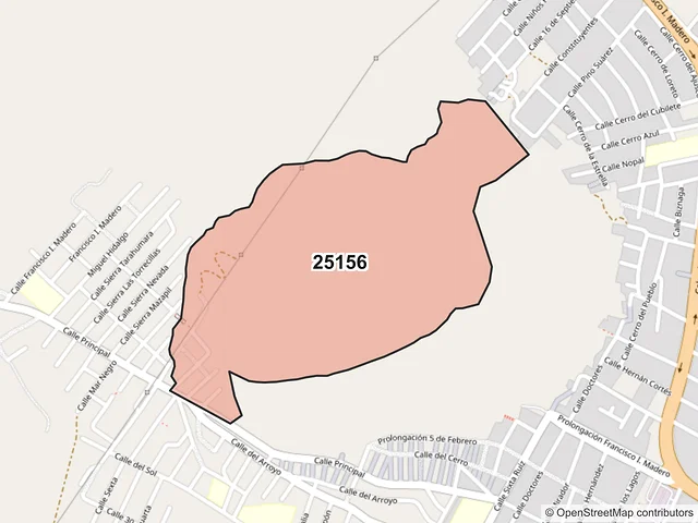 Mapa del código postal 25156, Saltillo, Coahuila de Zaragoza