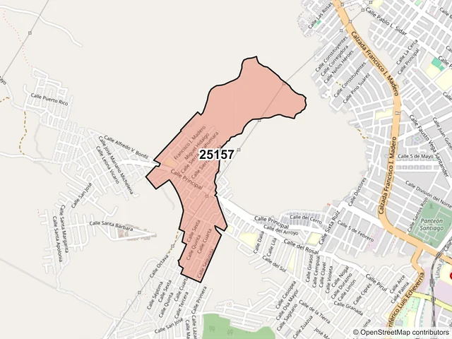 Mapa del código postal 25157, Saltillo, Coahuila de Zaragoza