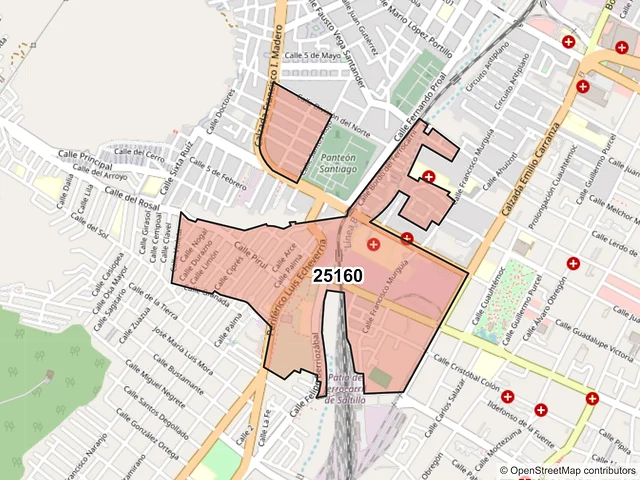 Mapa del código postal 25160, Saltillo, Coahuila de Zaragoza