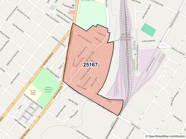 Mapa del código postal 25167, Saltillo, Coahuila de Zaragoza