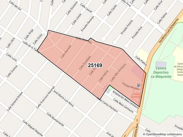Mapa del código postal 25169, Saltillo, Coahuila de Zaragoza