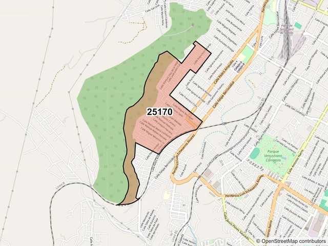 Mapa del código postal 25170, Saltillo, Coahuila de Zaragoza