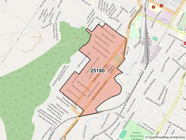 Mapa del código postal 25180, Saltillo, Coahuila de Zaragoza