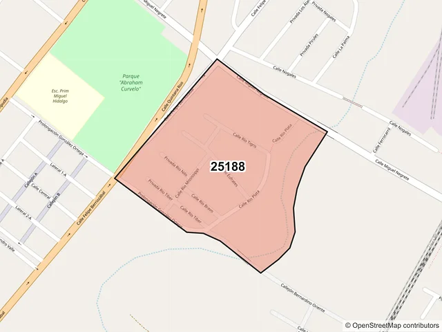Mapa del código postal 25188, Saltillo, Coahuila de Zaragoza