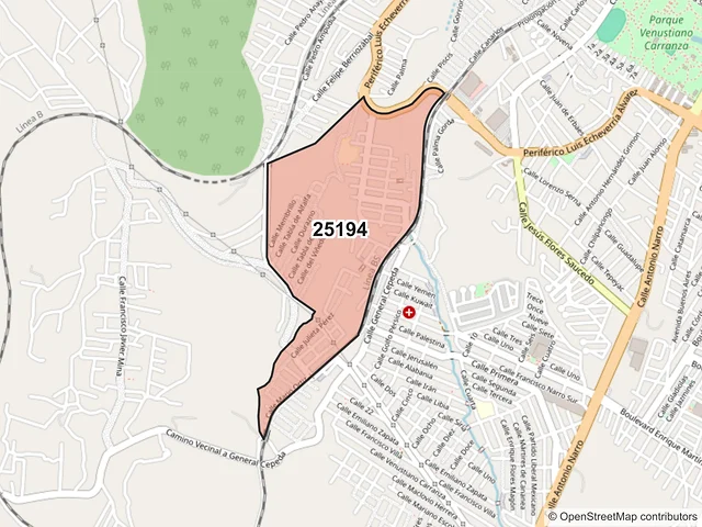 Mapa del código postal 25194, Saltillo, Coahuila de Zaragoza