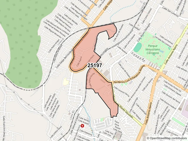 Mapa del código postal 25197, Saltillo, Coahuila de Zaragoza