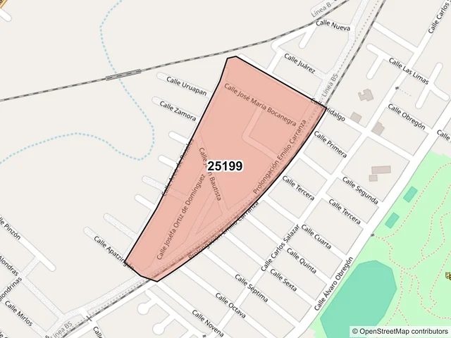Mapa del código postal 25199, Saltillo, Coahuila de Zaragoza