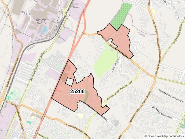 Mapa del código postal 25200, Saltillo, Coahuila de Zaragoza