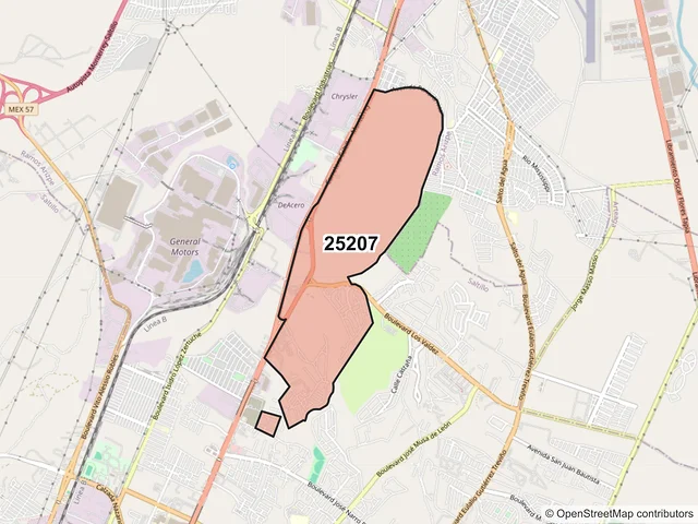 Mapa del código postal 25207, Saltillo, Coahuila de Zaragoza