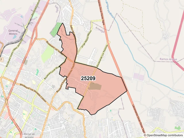 Mapa del código postal 25209, Saltillo, Coahuila de Zaragoza