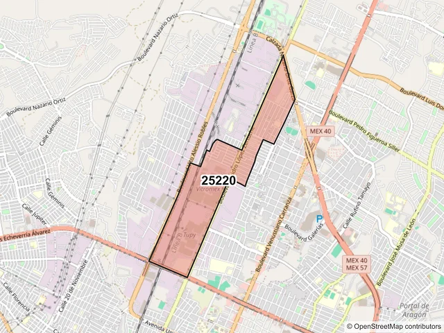 Mapa del código postal 25220, Saltillo, Coahuila de Zaragoza