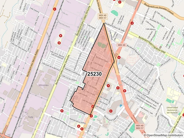 Mapa del código postal 25230, Saltillo, Coahuila de Zaragoza