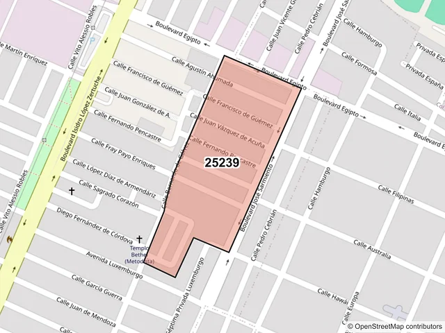 Mapa del código postal 25239, Saltillo, Coahuila de Zaragoza