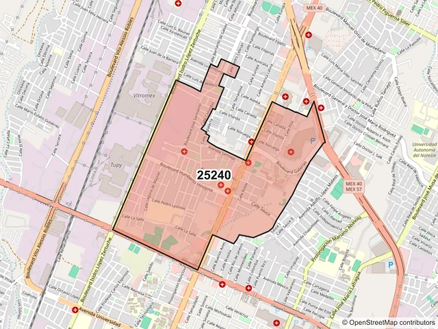 Mapa del código postal 25240, Saltillo, Coahuila de Zaragoza