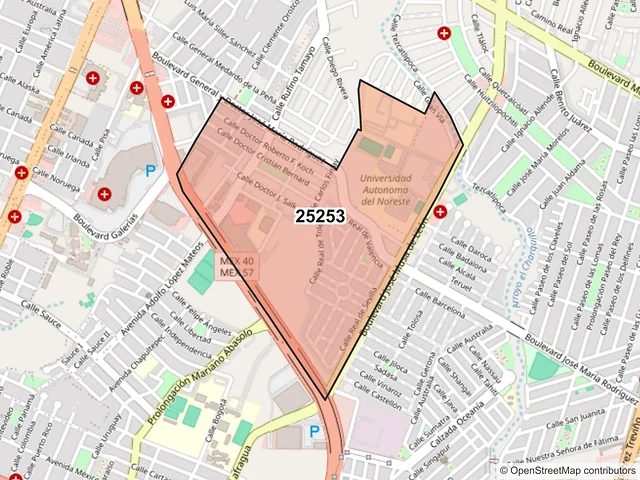 Mapa del código postal 25253, Saltillo, Coahuila de Zaragoza