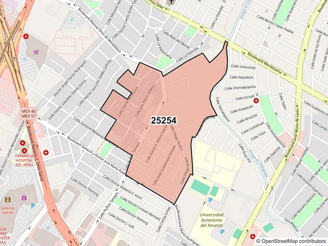 Mapa del código postal 25254, Saltillo, Coahuila de Zaragoza
