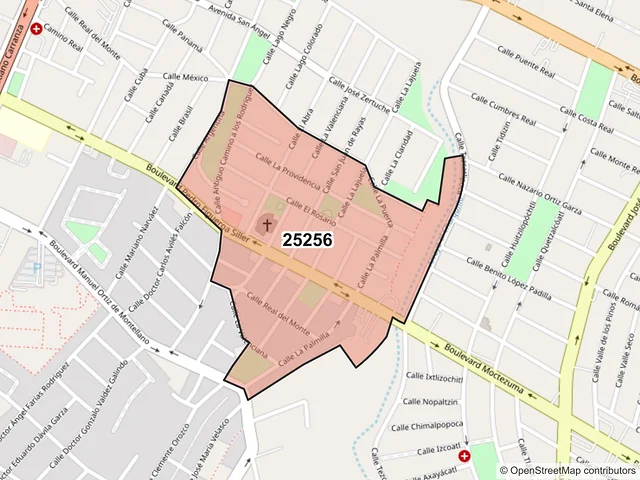 Mapa del código postal 25256, Saltillo, Coahuila de Zaragoza